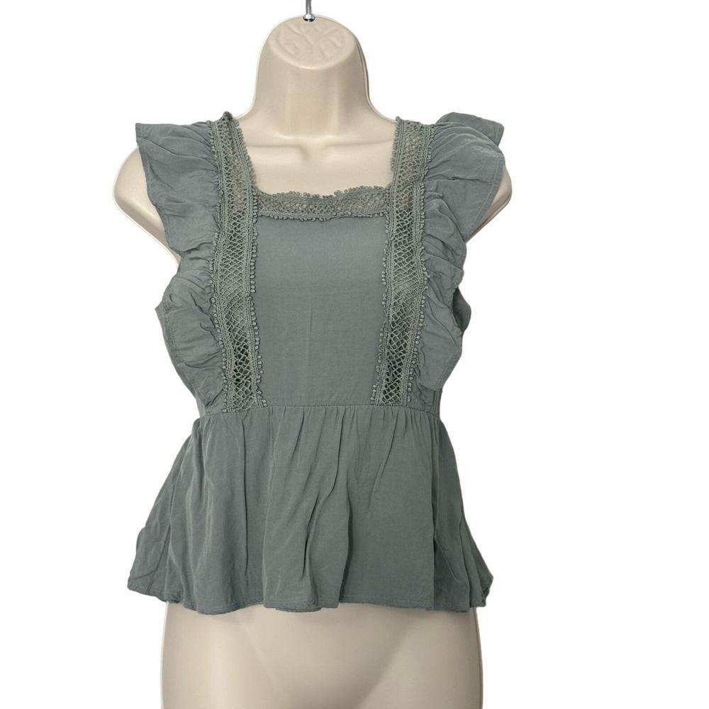Jun & Ivy‎ Women's Sleeveless Ruffle Blouse Moss Green Size S